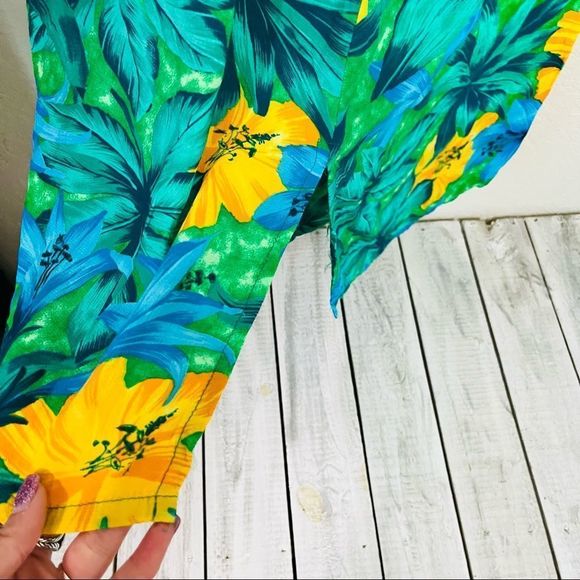 Vtg 70s SA DESIGNS HAWAIIAN FLORAL MAXI SKIRT GREEN YELLOW BLUE USA MADE RAYON - Picture 7 of 9